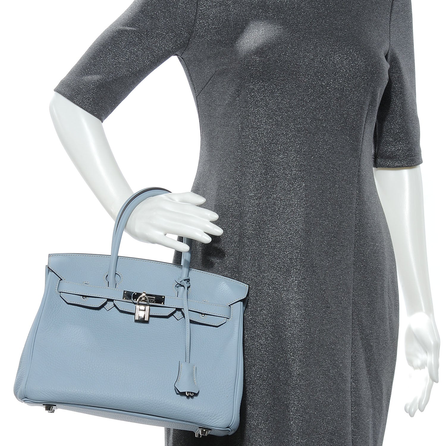 Hermes Taurillon Clemence Birkin 30 Bleu Lin 2 of 10