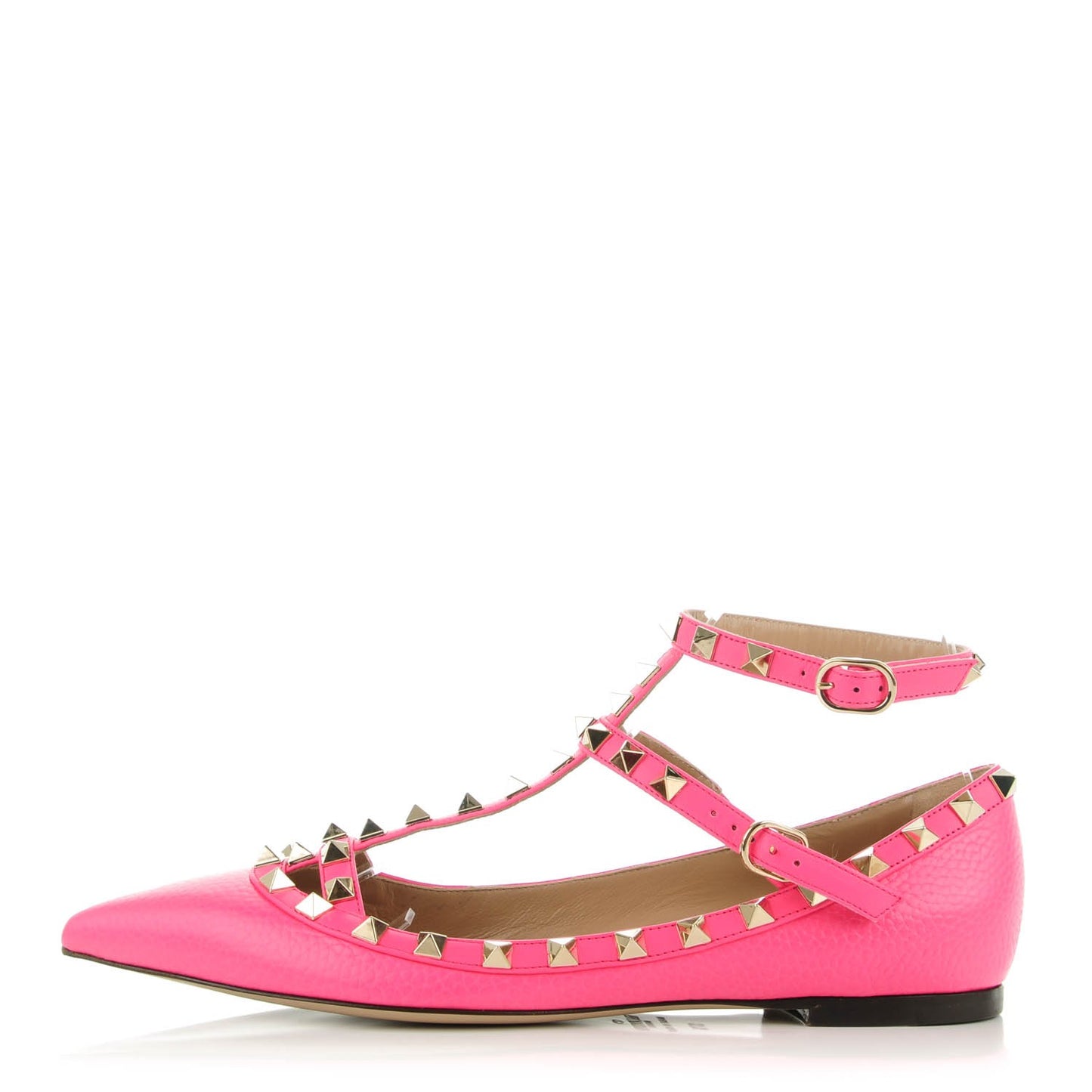 Pebbled Calfskin Rockstud Cage Ballerina Flats 37.5 Peony
