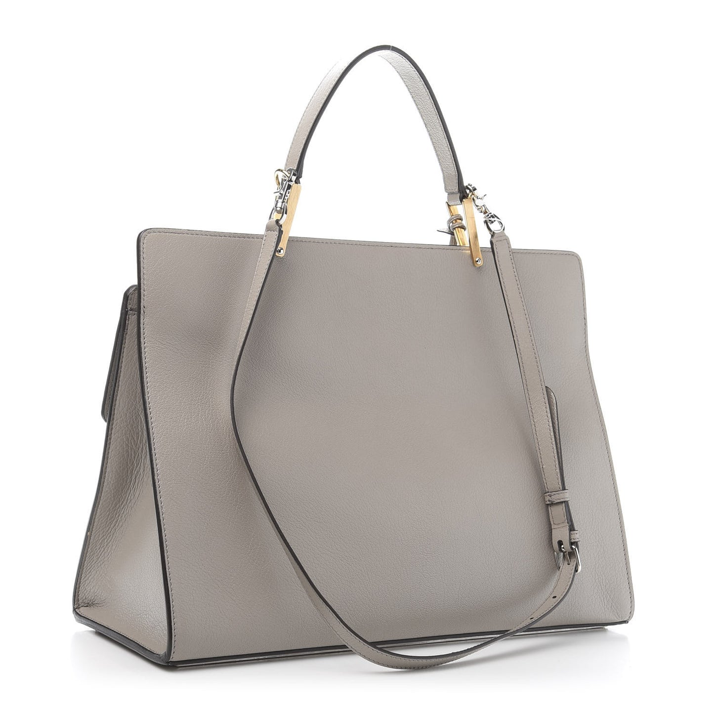 Calfskin Ostrich Trimmed Le Dix M Cartable Shoulder Bag Gris Glace