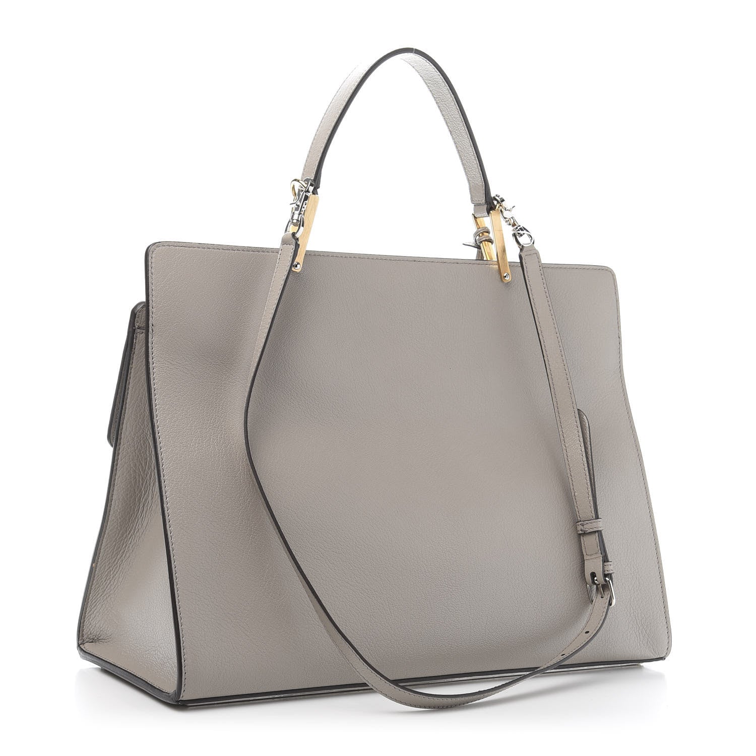 Balenciaga Calfskin Ostrich Trimmed Le Dix M Cartable Shoulder Bag Gris Glace 3 of 11