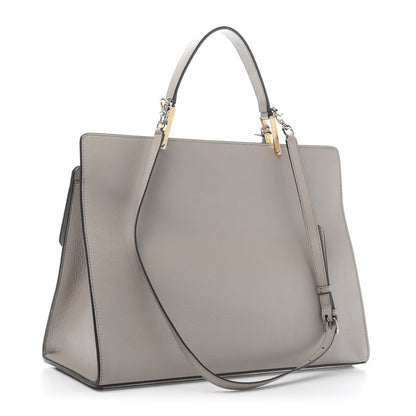 Balenciaga Calfskin Ostrich Trimmed Le Dix M Cartable Shoulder Bag Gris Glace 3 of 11