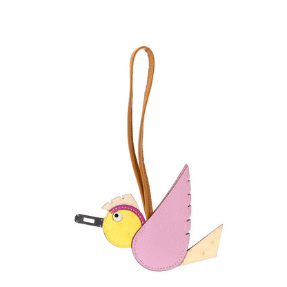 Hermes Ostrich Epsom Swift Birdy Bag Charm Mauve Sylvestre Nata Jaune Citron Magnolia Sesame 1 of 4