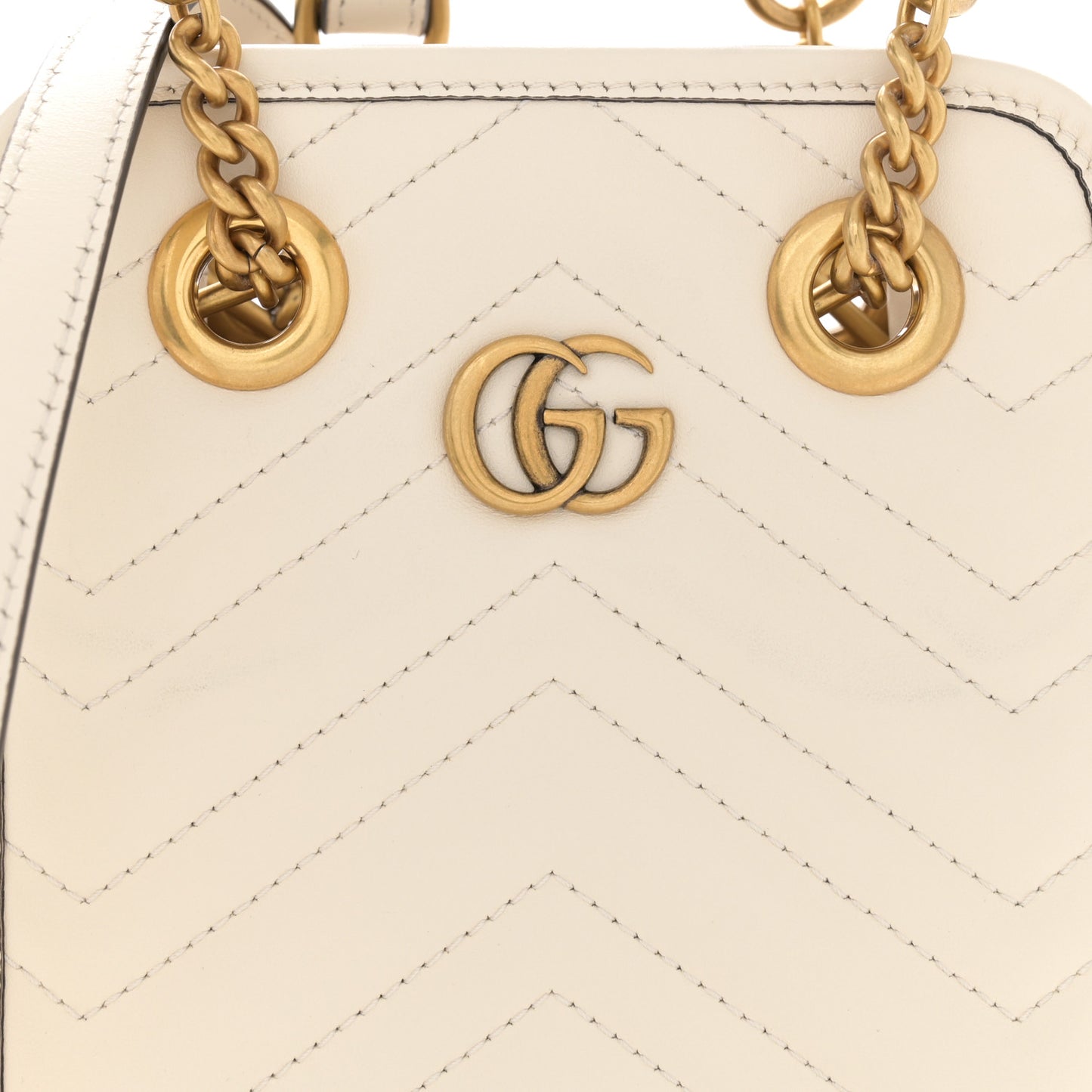 Calfskin Matelasse Chevron Mini GG Marmont Tote Mystic White