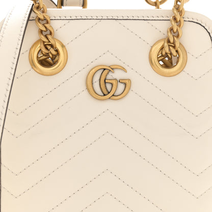 Gucci Calfskin Matelasse Chevron Mini GG Marmont Tote Mystic White 9 of 14