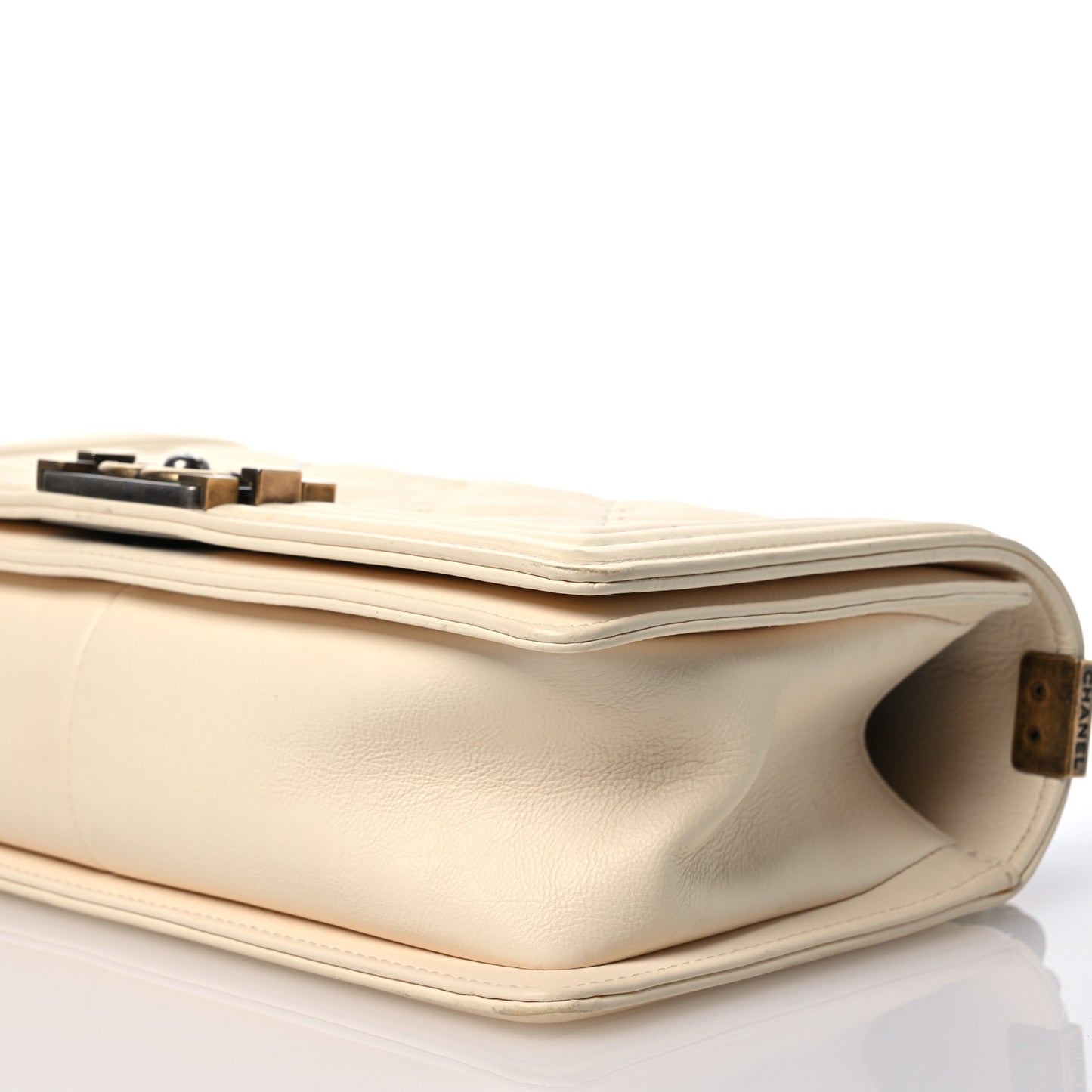 Calfskin Double Stitch Medium Boy Flap White