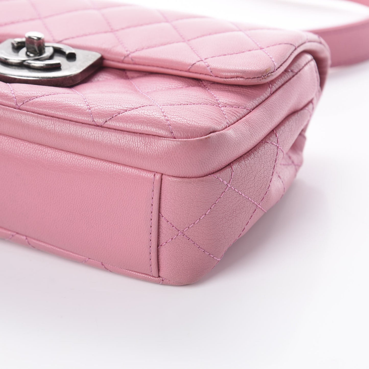 Shiny Goatskin Quilted Small Double Carry Waist Chain Flap Pink