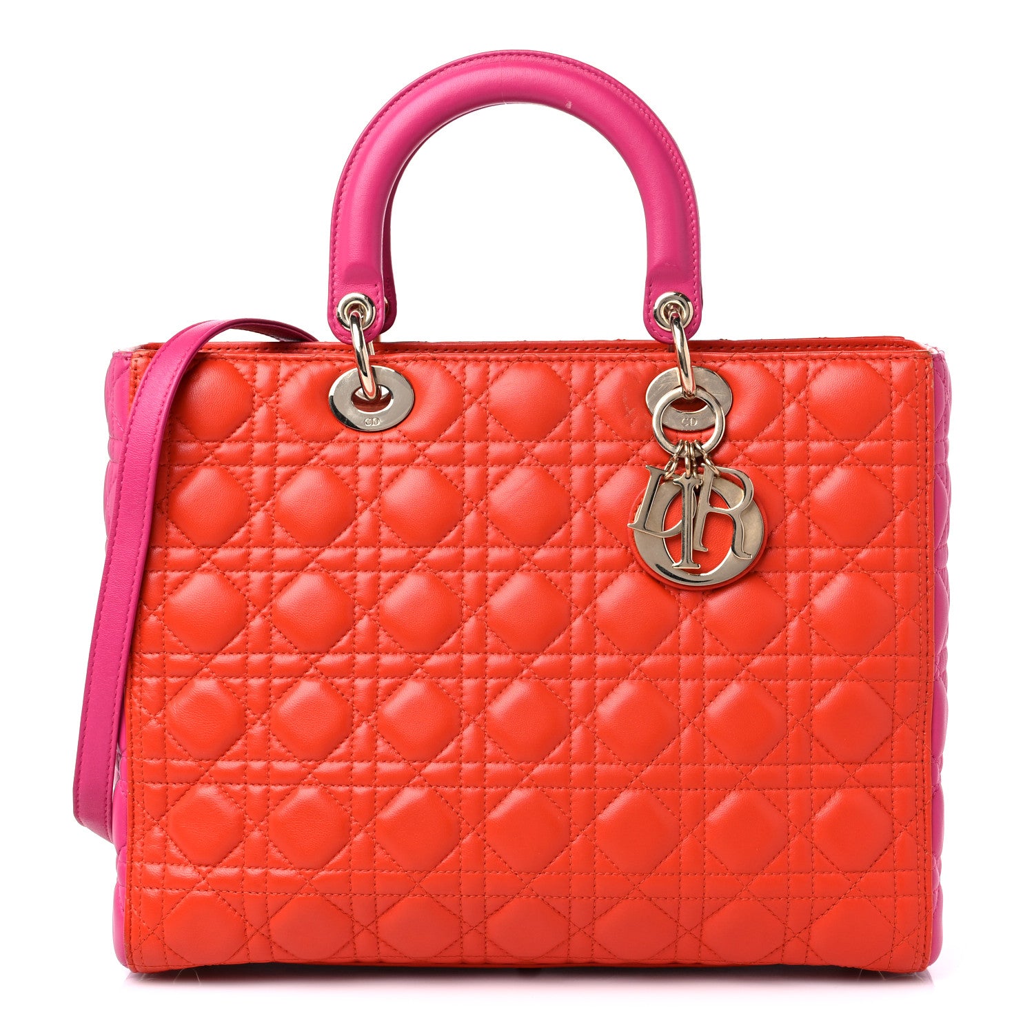 Christian Dior Lambskin Cannage Large Bi-Color Lady Dior Orange Fuchsia 1 of 17