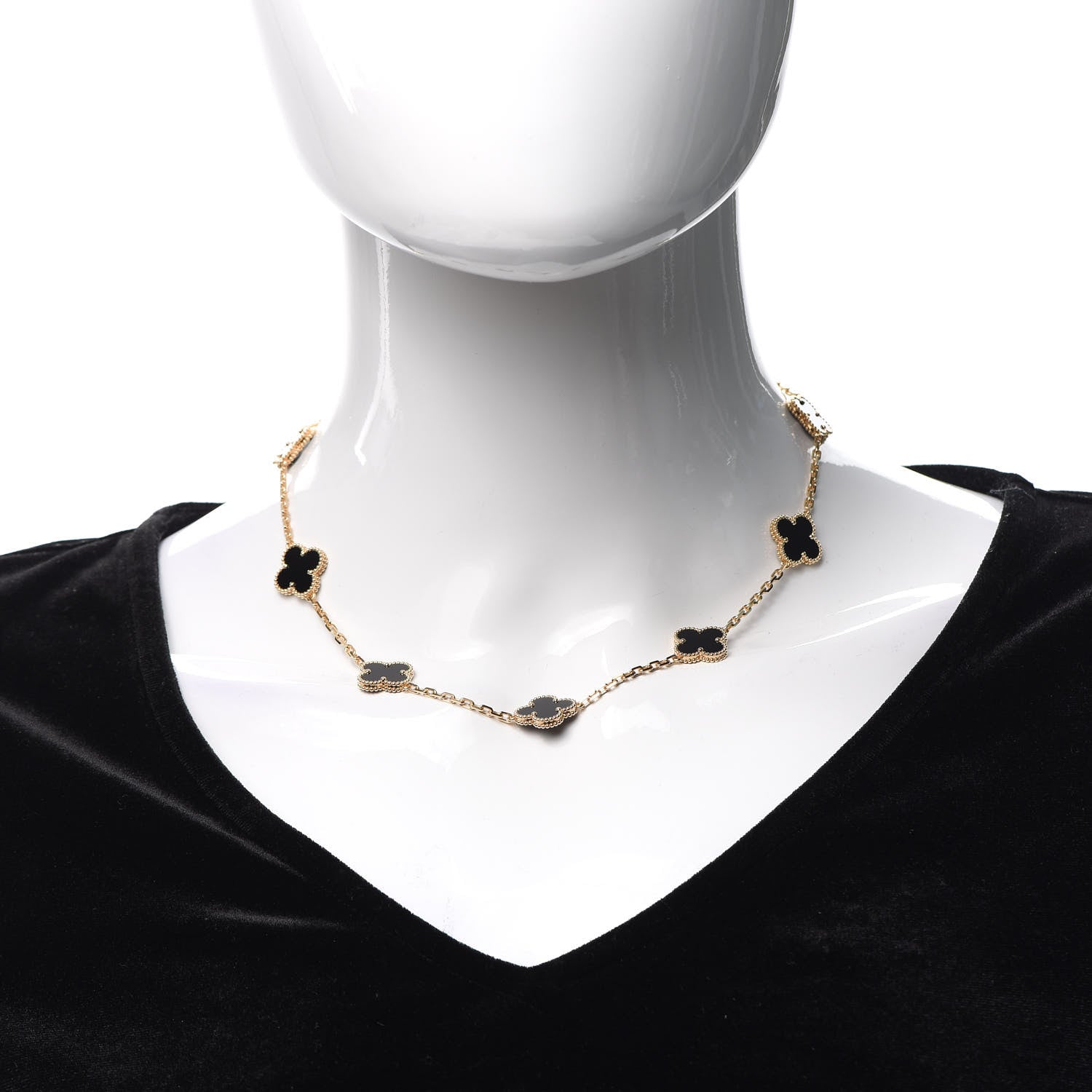 Van Cleef & Arpels 18K Yellow Gold Black Onyx 10 Motifs Vintage Alhambra Necklace 2 of 8