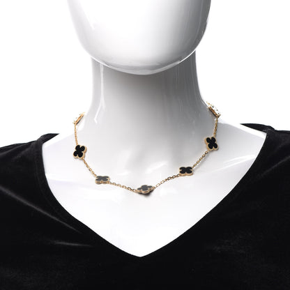 Van Cleef & Arpels 18K Yellow Gold Black Onyx 10 Motifs Vintage Alhambra Necklace 2 of 8