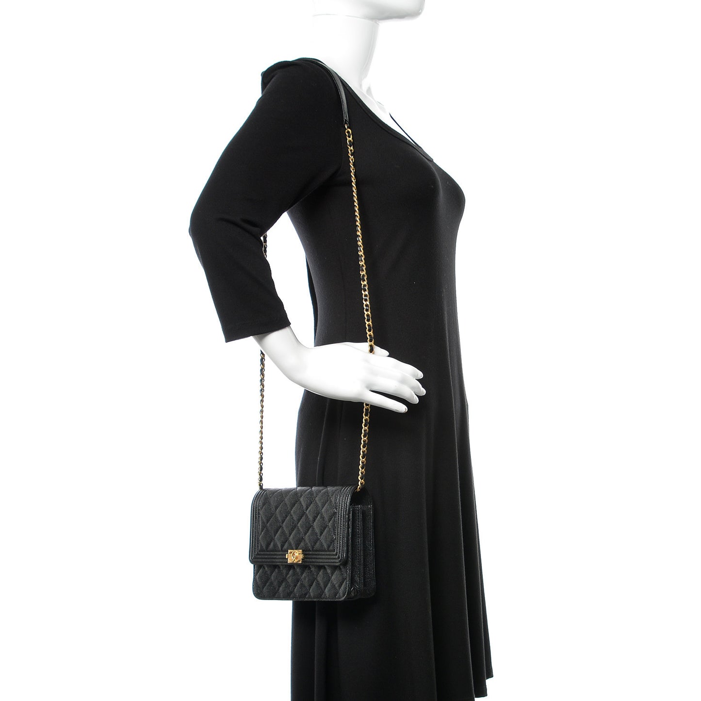Caviar Quilted Boy Square Wallet on Chain WOC Black