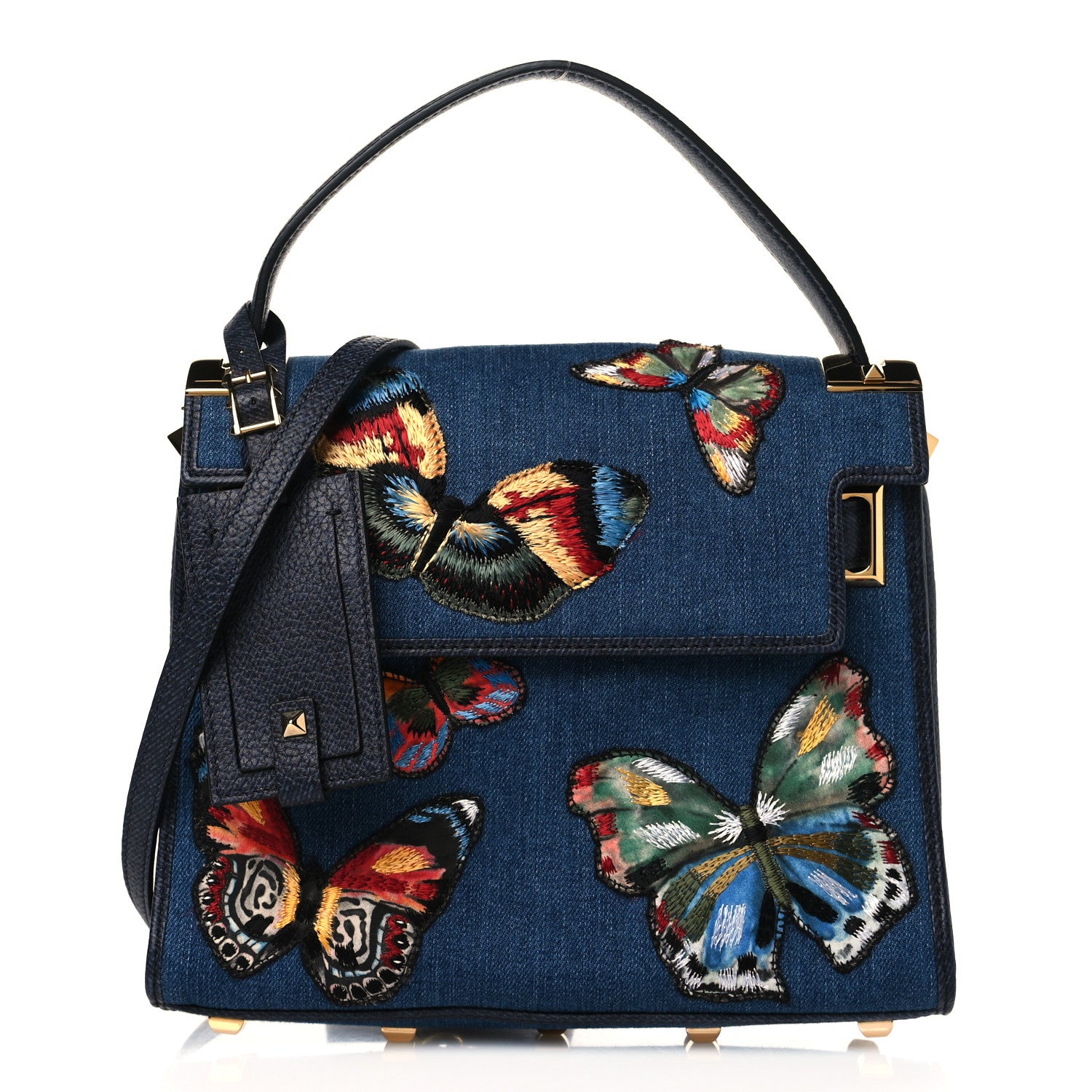 Valentino Garavani Denim Butterfly Embroidered Small My Rockstud Frame Bag Light Denim Multicolor 1 of 8
