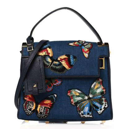 Valentino Garavani Denim Butterfly Embroidered Small My Rockstud Frame Bag Light Denim Multicolor 1 of 8