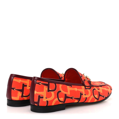 Gucci Betis Glamour Canvas Horsebit Print Womens Jordaan Loafers 39.5 Orange Red Rosso Ancora 5 of 11