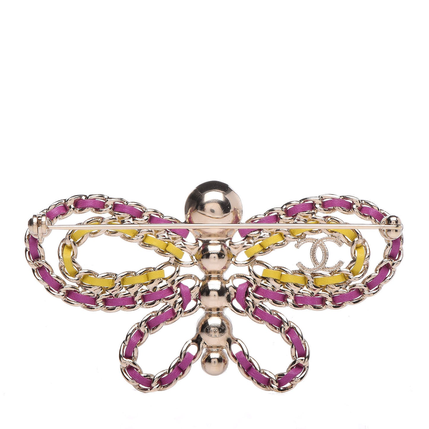 Lambskin Chain Pearl CC Butterfly Brooch Pink Yellow Gold