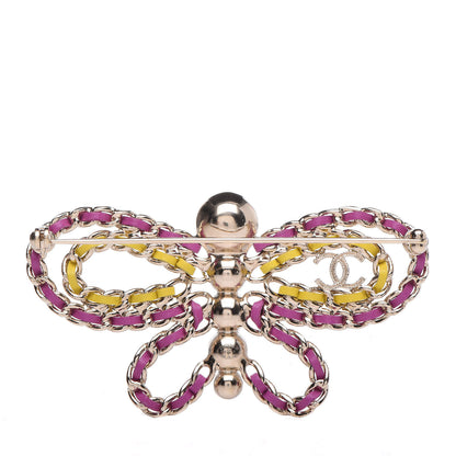 Chanel Lambskin Chain Pearl CC Butterfly Brooch Pink Yellow Gold 3 of 4