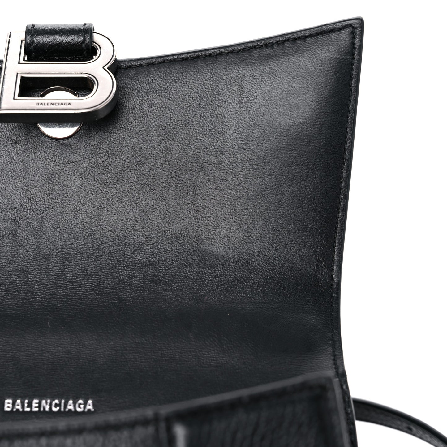 Grained Calfskin Hourglass Top Handle Bag XS Black