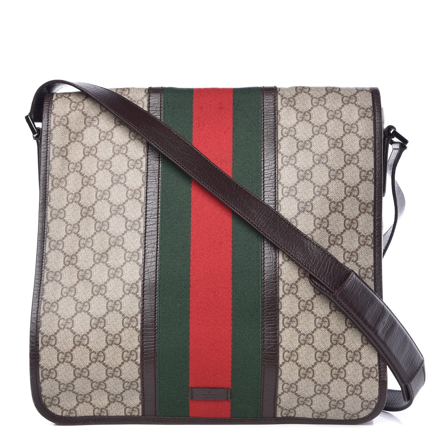 GG Plus Monogram Web Large Flap Messenger Bag Beige Dark Brown