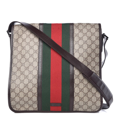 Gucci GG Plus Monogram Web Large Flap Messenger Bag Beige Dark Brown 1 of 14