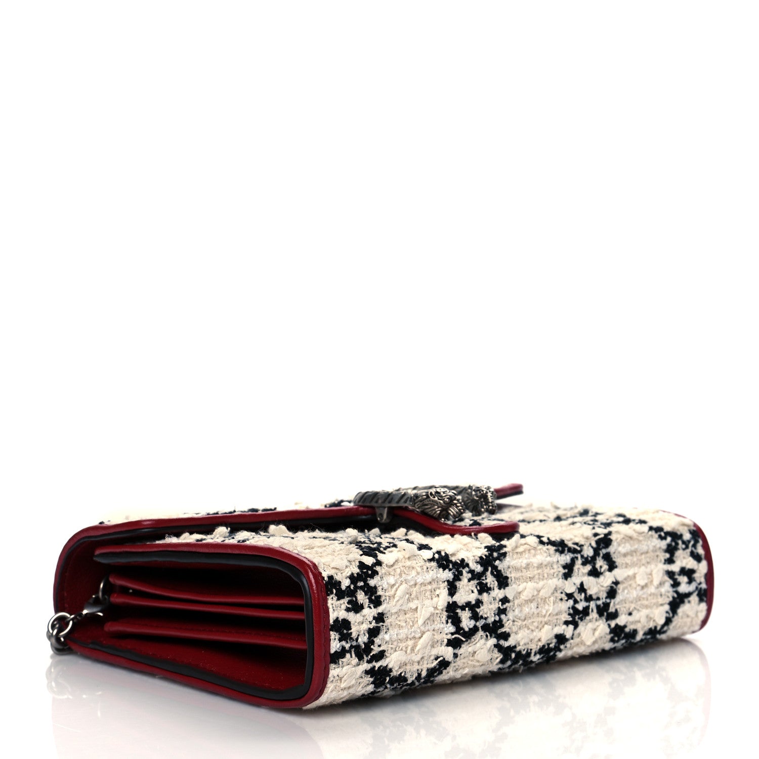 Gucci Tweed GG Monogram Mini Dionysus Chain Wallet White Black Romantic Cherry 4 of 10