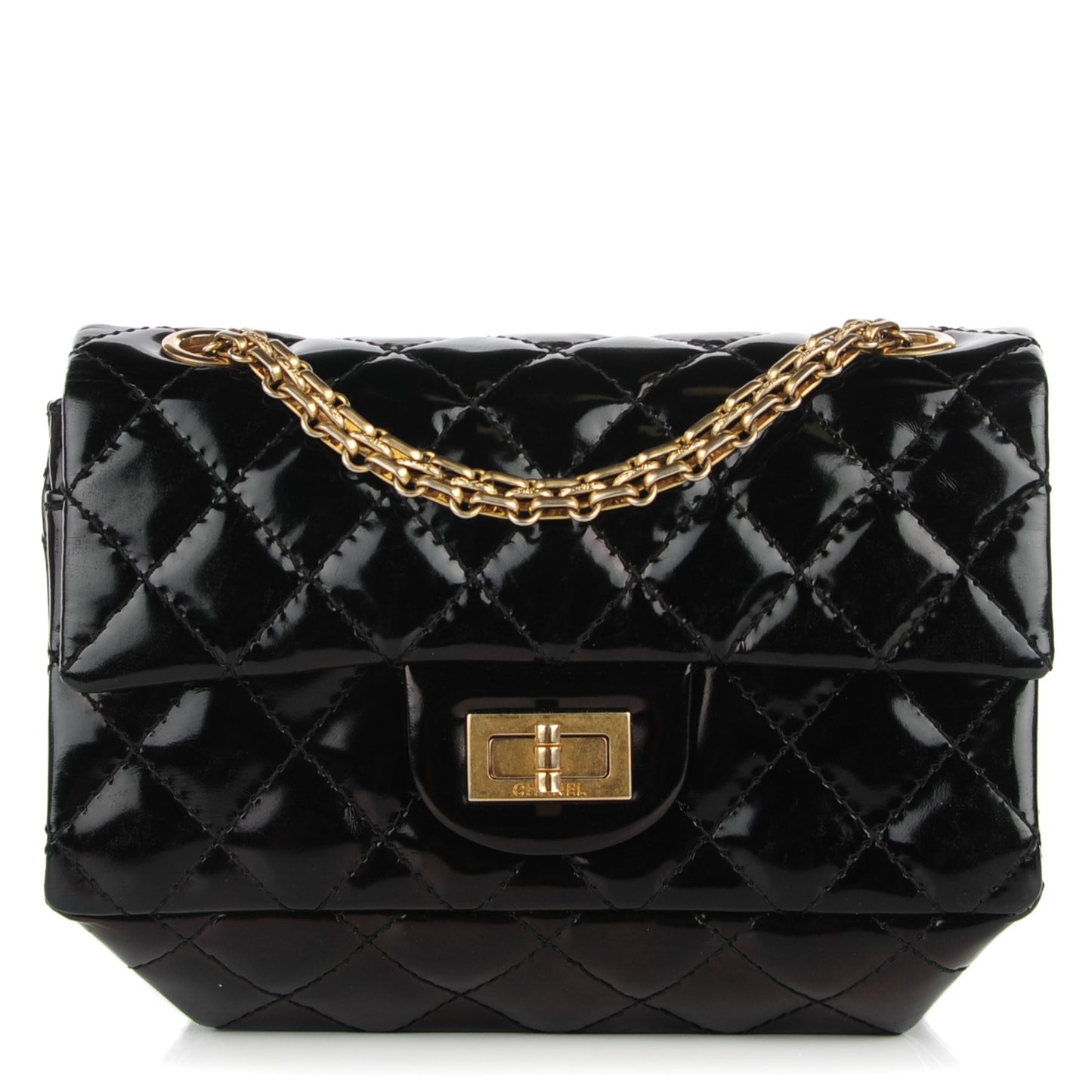 Patent Quilted Small Accordion Reissue 2.55 Flap Black