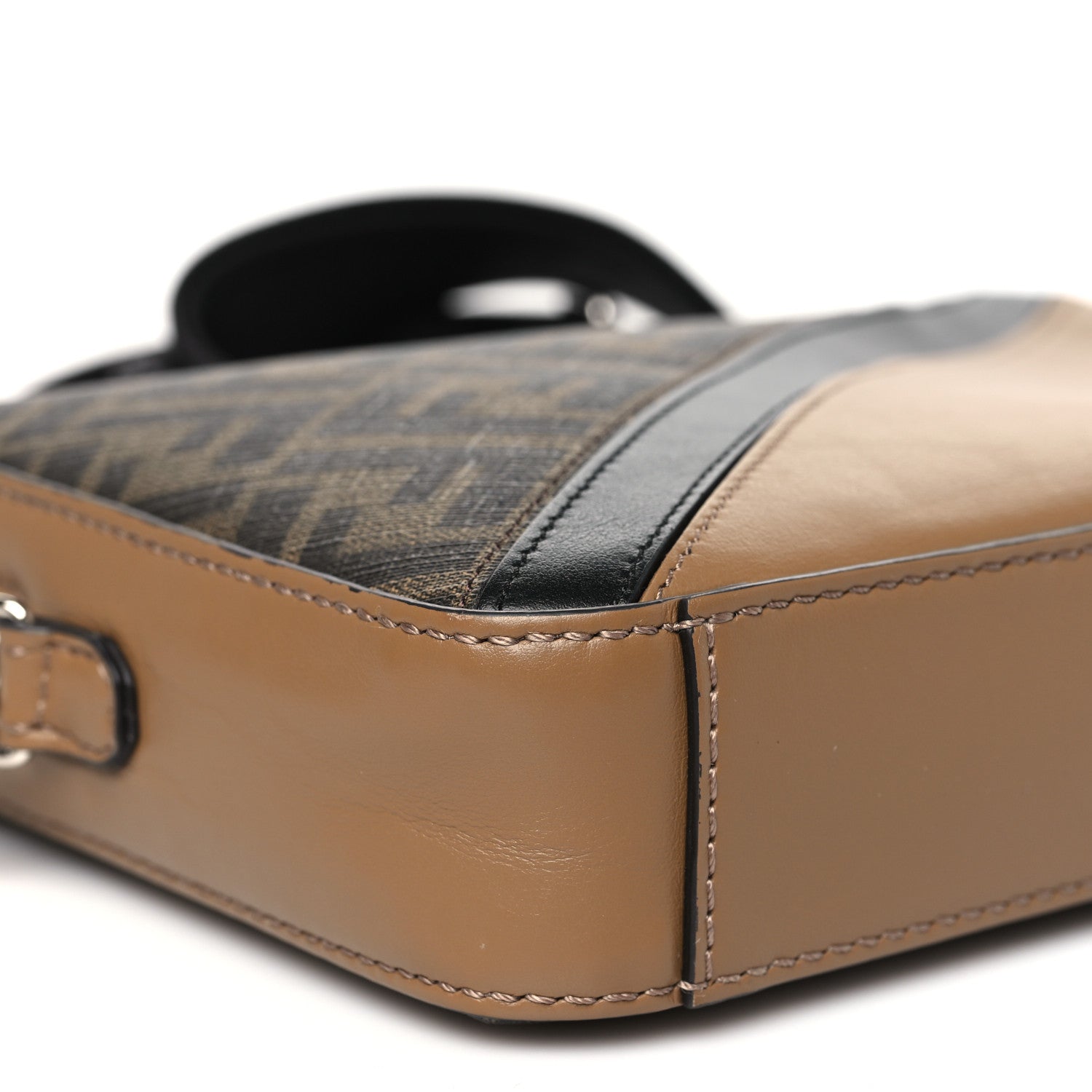 Fendi Glazed Fabric Vitello Cover FF 1974 Diagonal Bi-Color Medium Camera Case Tobacco Moro Sand Black 9 of 10