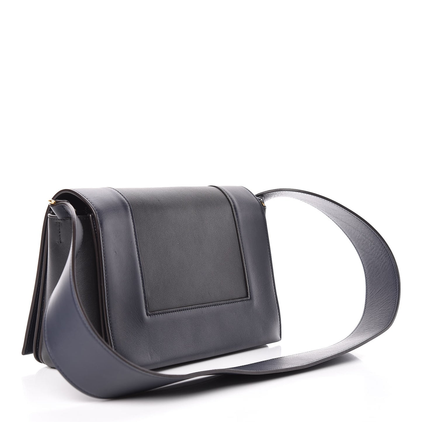 Shiny Smooth Calfskin Medium Frame Shoulder Bag Black Navy
