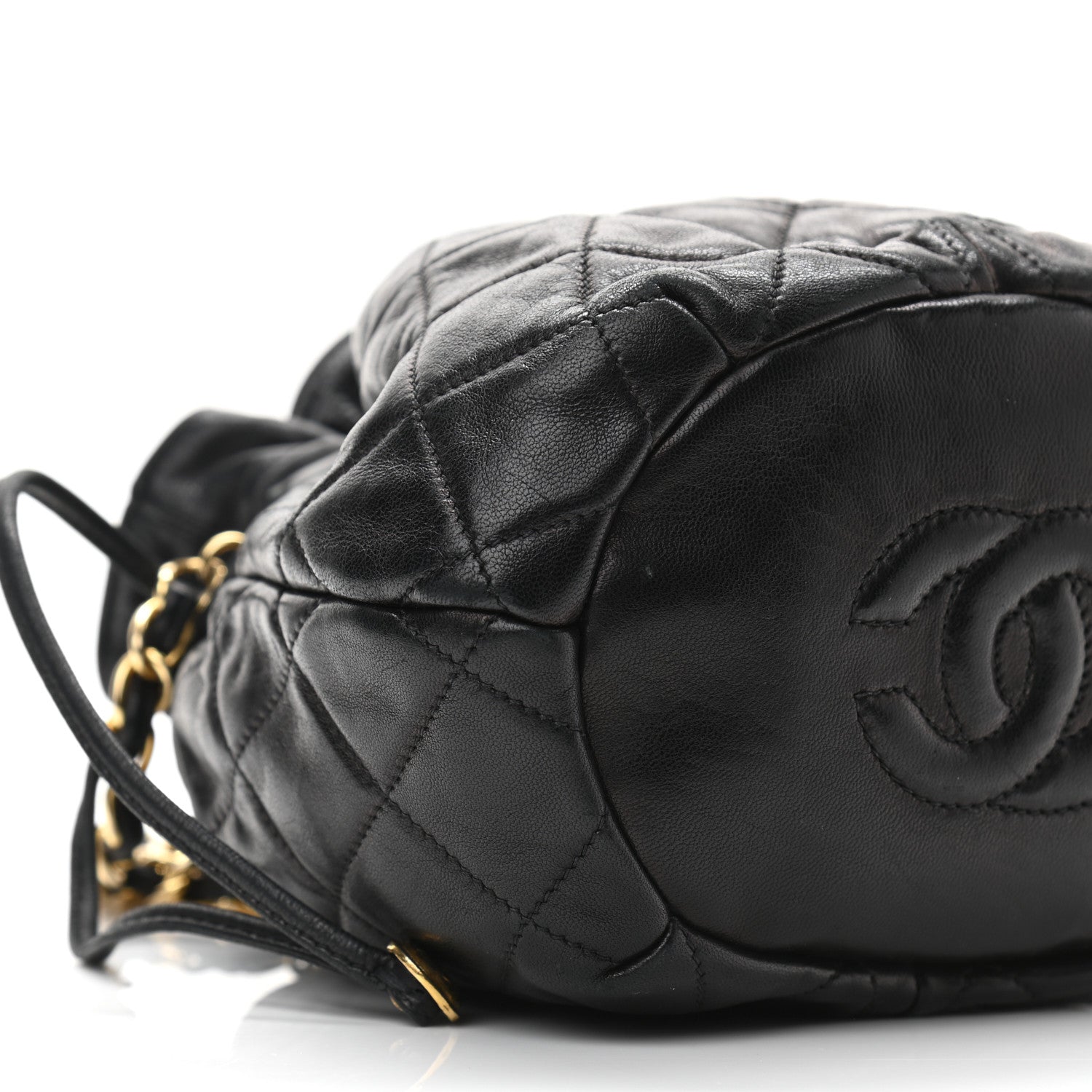 Chanel Lambskin Quilted Drawstring Shoulder Bag Black 10 of 12
