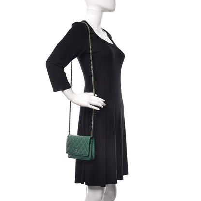 Chanel Metallic Caviar Quilted Wallet On Chain WOC Green 2 of 11