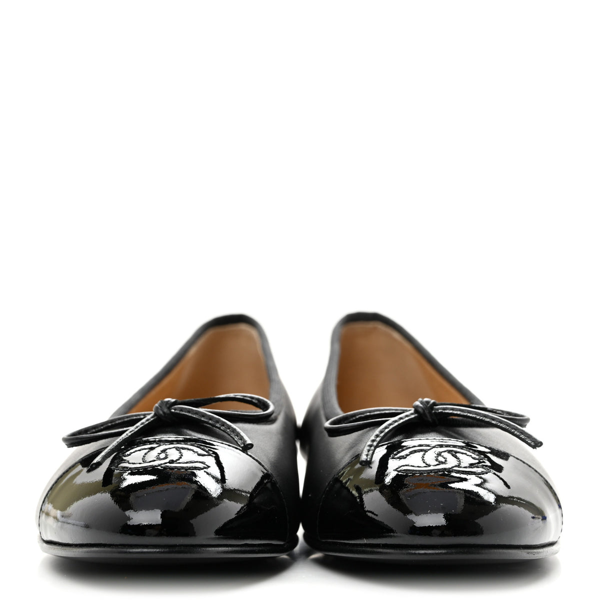 Lambskin Patent Cap Toe Ballerina Flats 39.5 Black
