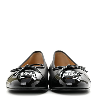 Chanel Lambskin Patent Cap Toe Ballerina Flats 39.5 Black 3 of 10
