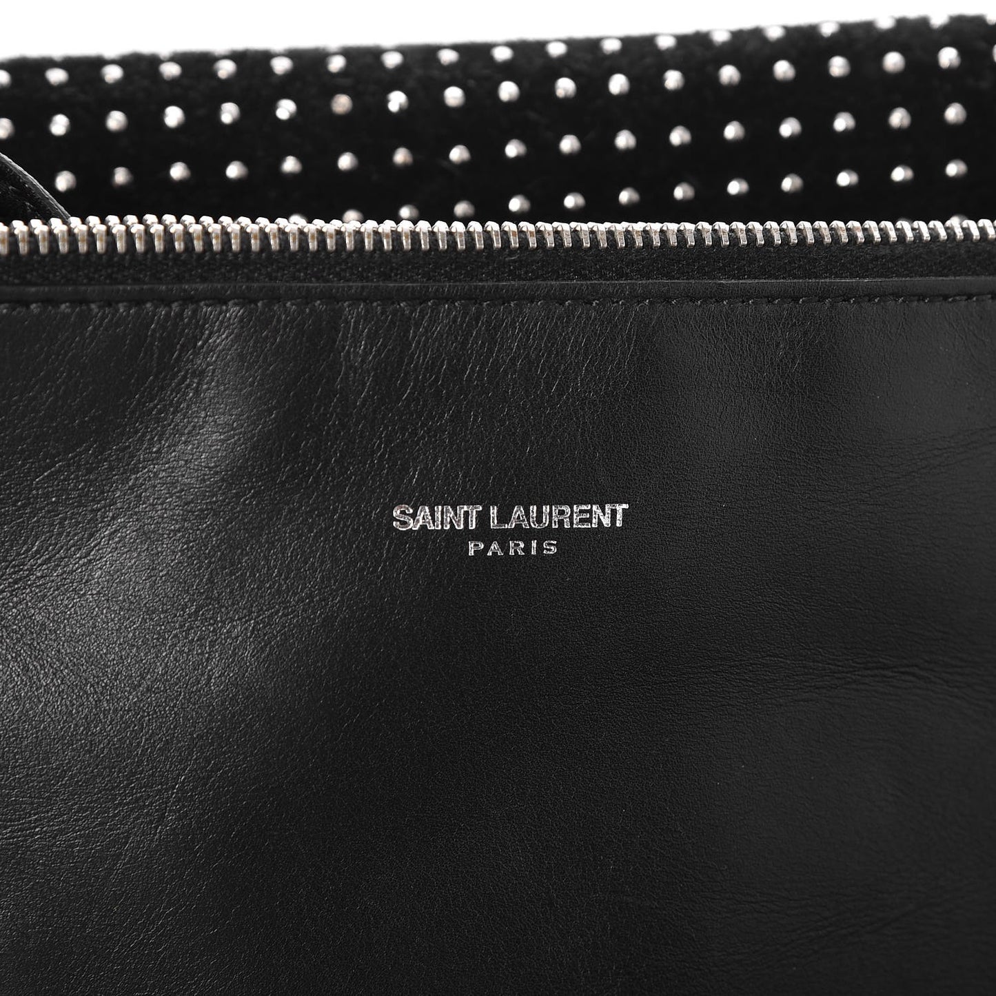 Calfskin Suede Studded Reversible East West Shopping Tote Black