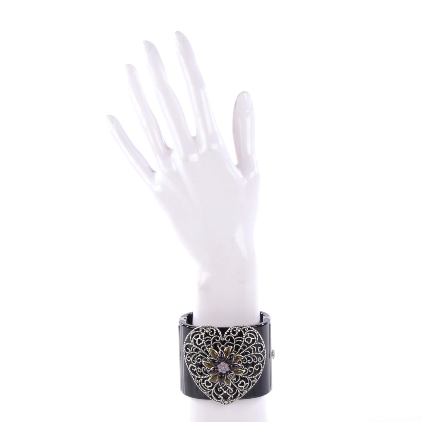Resin Gripoix Heart CC Wide Cuff Black