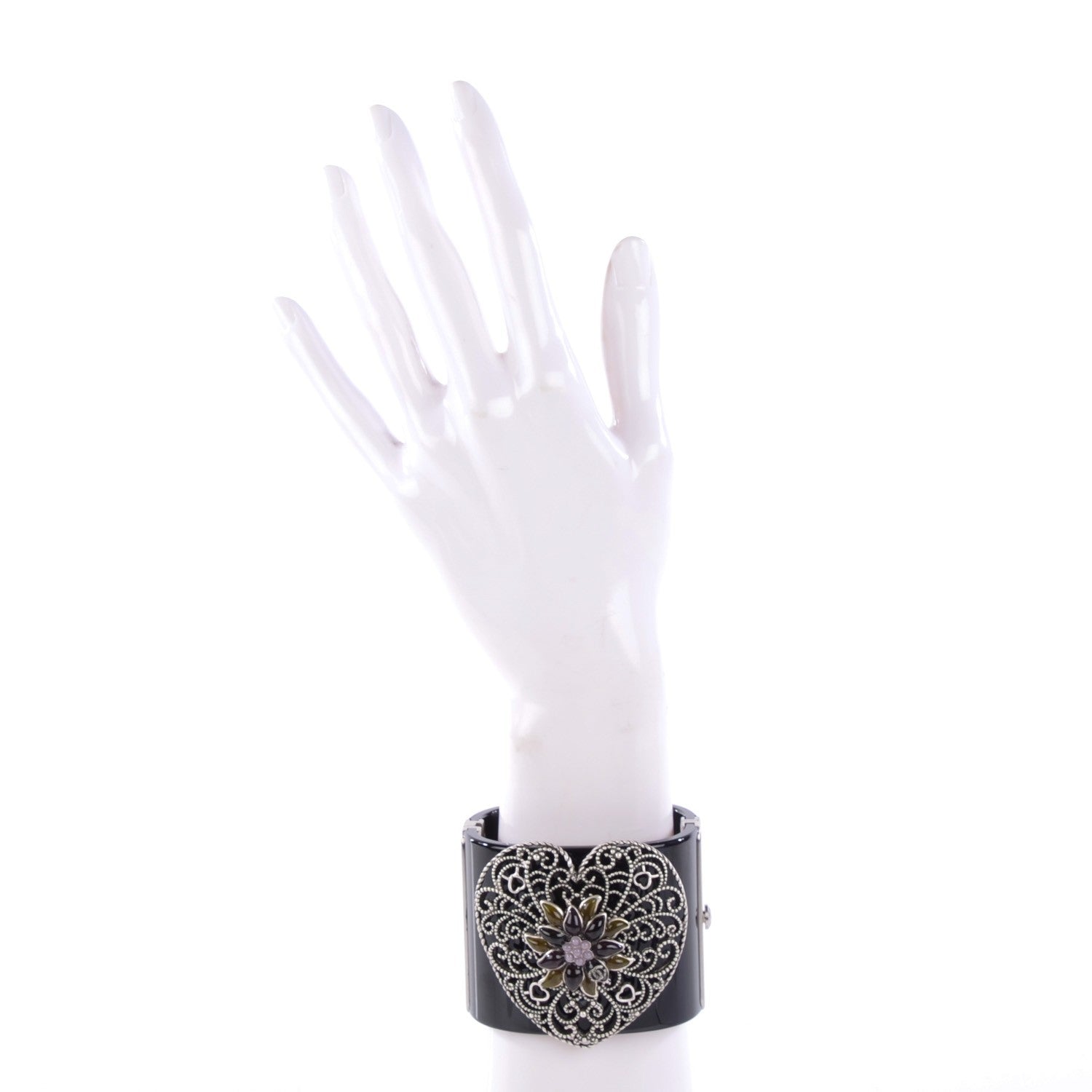 Chanel Resin Gripoix Heart CC Wide Cuff Black 2 of 6