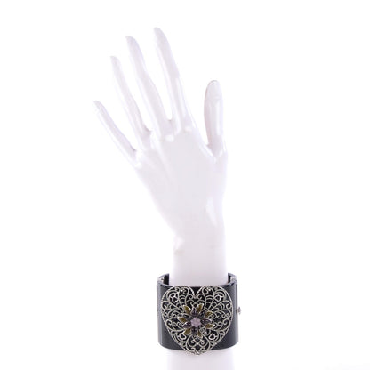 Chanel Resin Gripoix Heart CC Wide Cuff Black 2 of 6