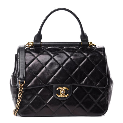 Chanel Glazed Calfskin Quilted Medium Gold Bar Top Handle Flap Black 1 of 12