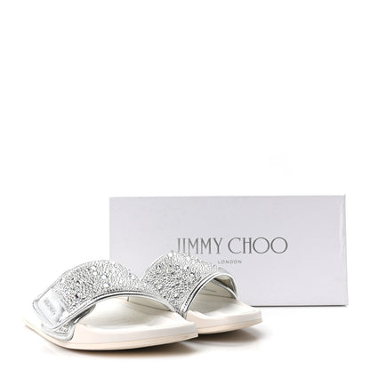 Jimmy Choo Satin Metallic Nappa Crystal Embellished Fitz Slide Sandals 39 Ivory 10 of 10