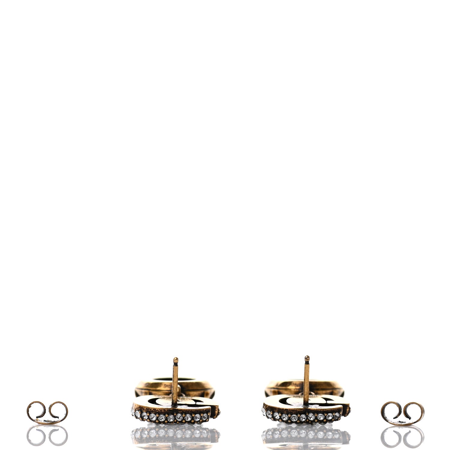 Gucci Crystal Double G Earrings Aged Gold 3 of 5
