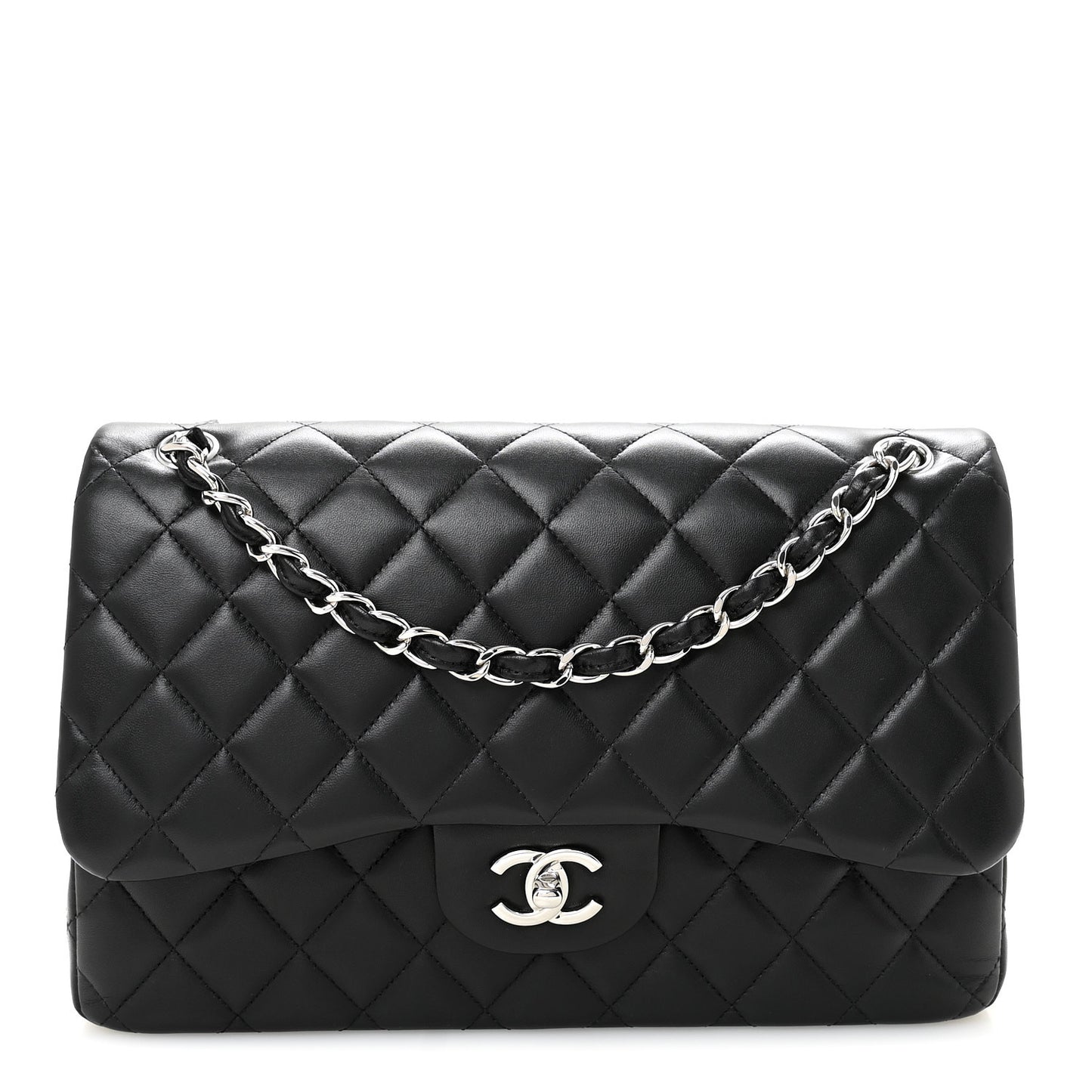 Lambskin Quilted Jumbo Double Flap Black