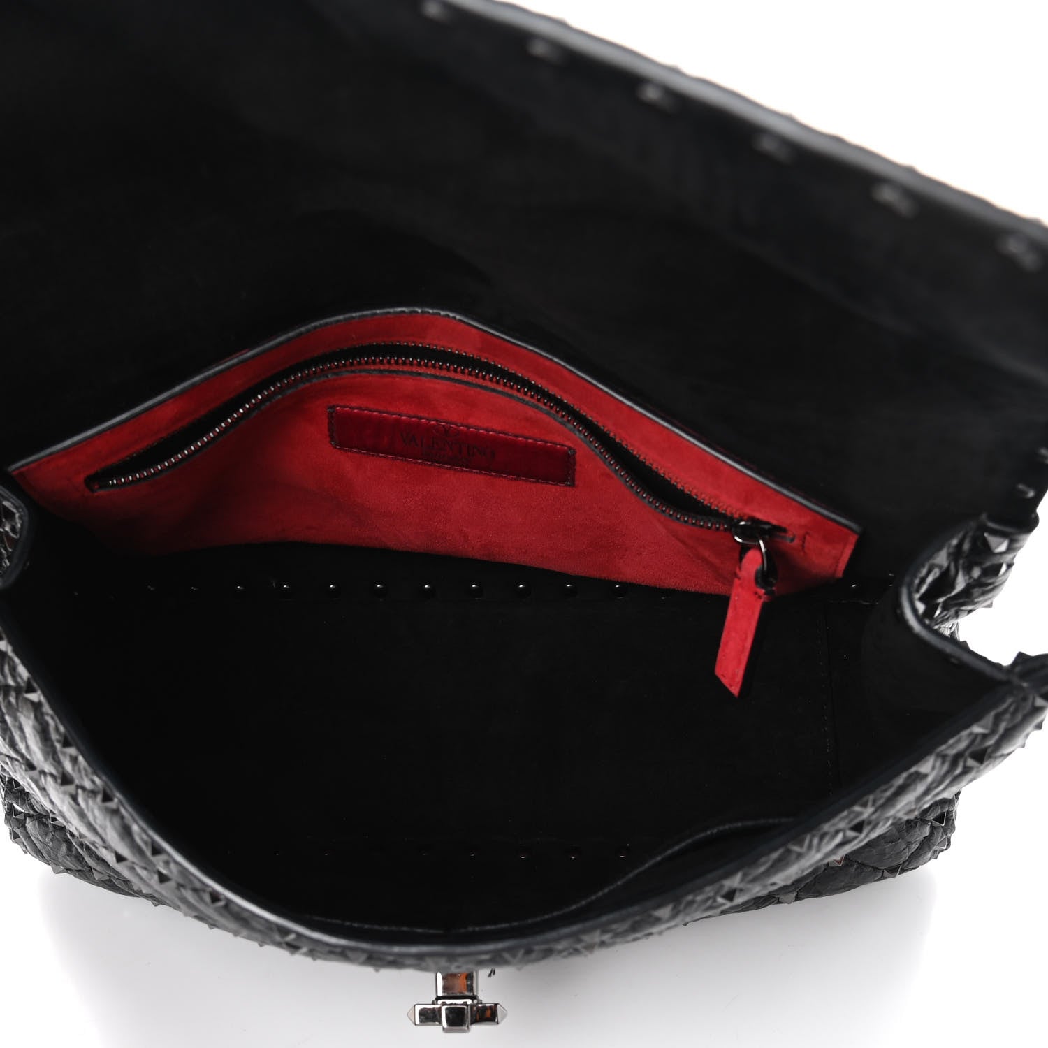 Valentino Garavani Craquele Nappa Large Rockstud Spike Shoulder Bag Black 5 of 9