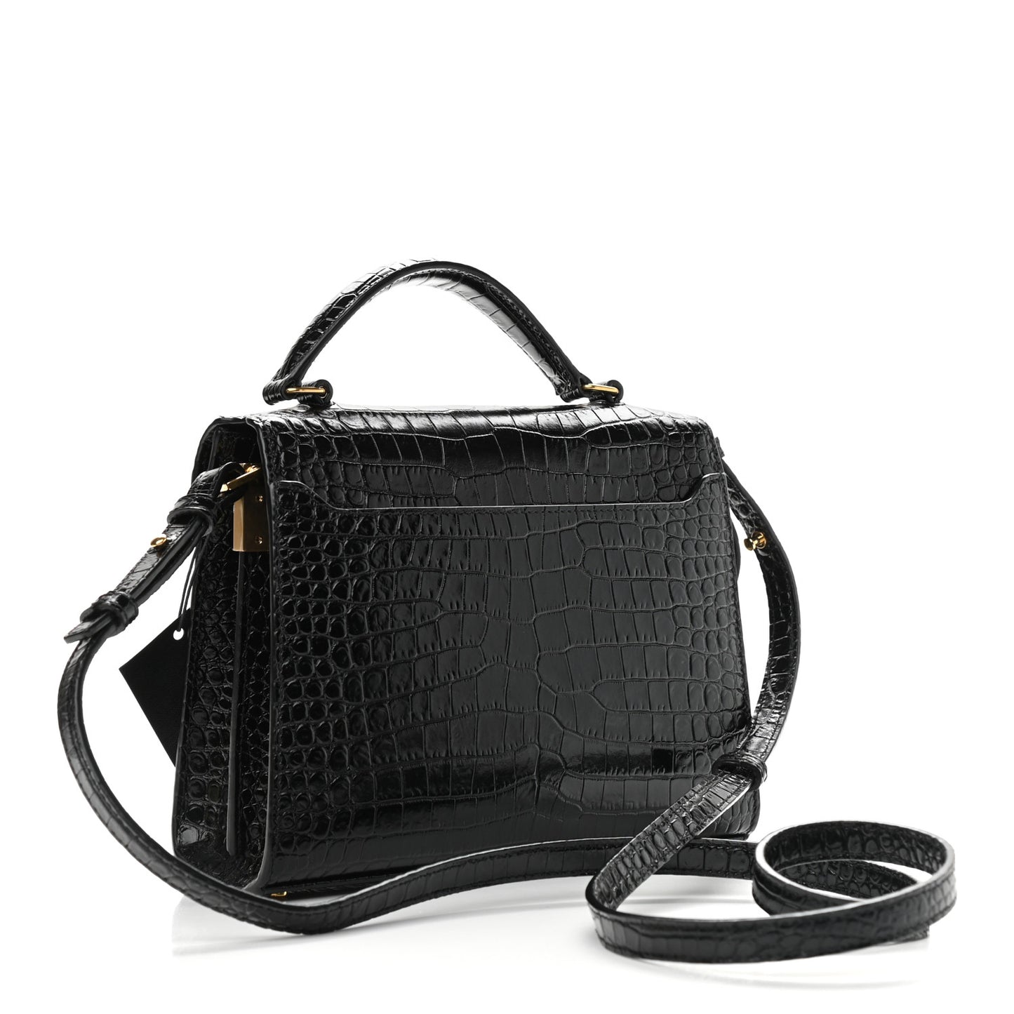 Calfskin Crocodile Embossed Mini Classic Monogram Cassandra Top Handle Black