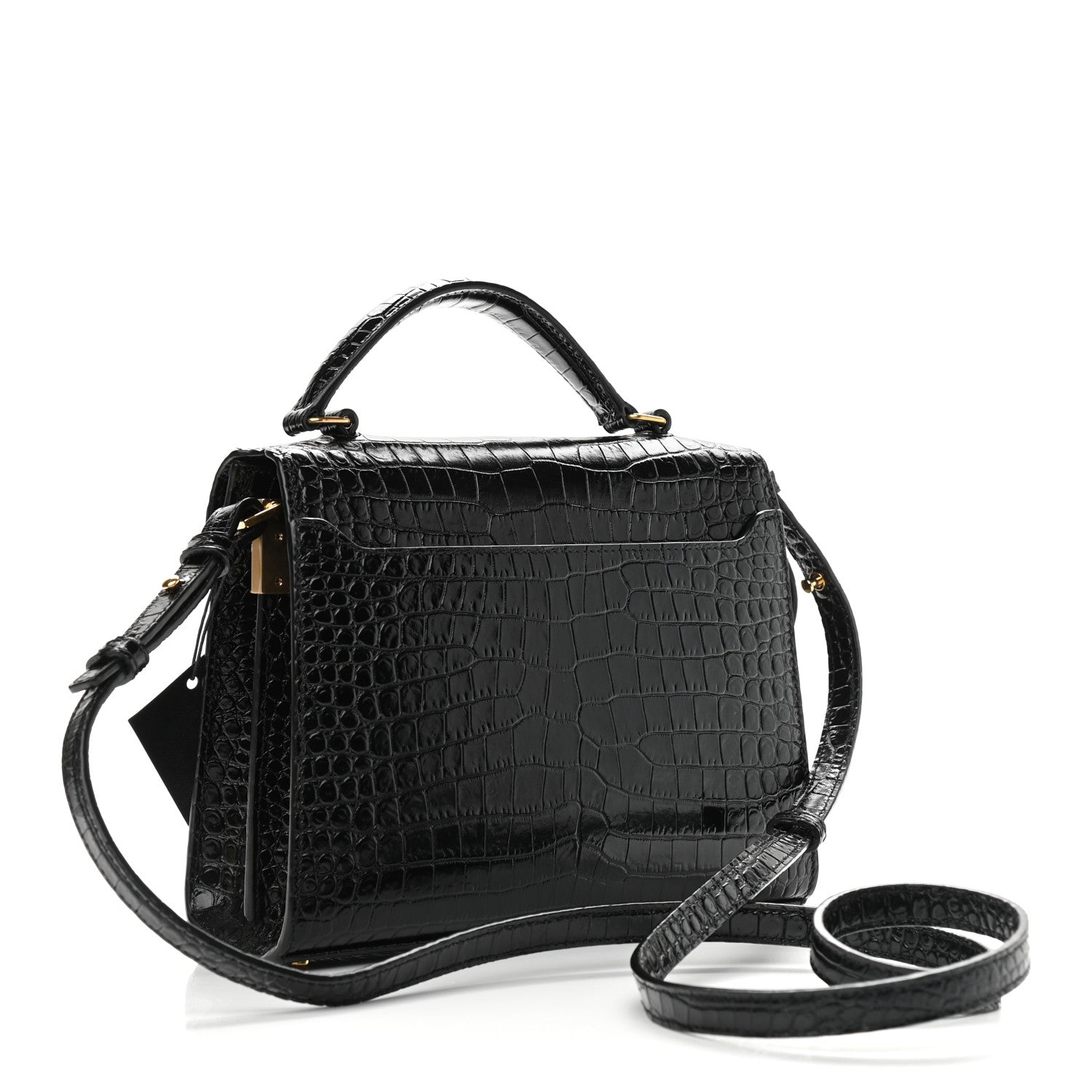 Saint Laurent Calfskin Crocodile Embossed Mini Classic Monogram Cassandra Top Handle Black 2 of 7