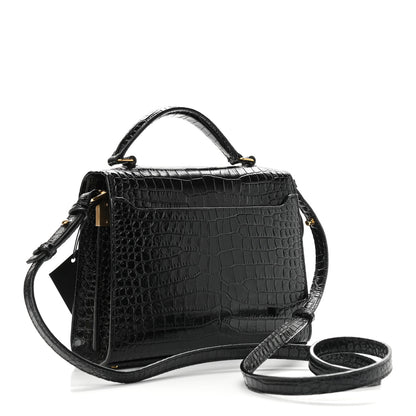 Saint Laurent Calfskin Crocodile Embossed Mini Classic Monogram Cassandra Top Handle Black 2 of 7
