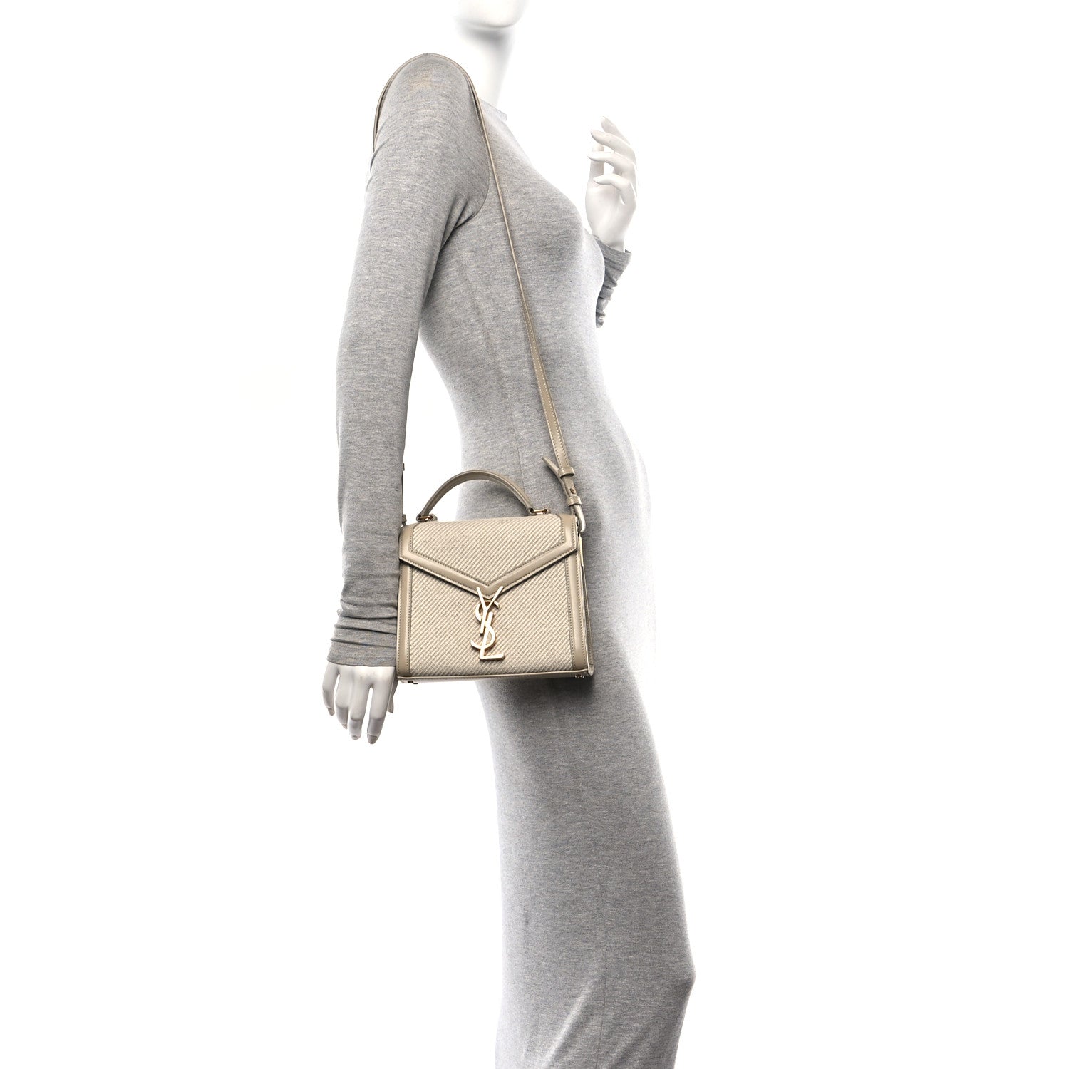Saint Laurent Canvas Calfskin Mini Classic Monogram Cassandra Top Handle Beige Cream 2 of 9