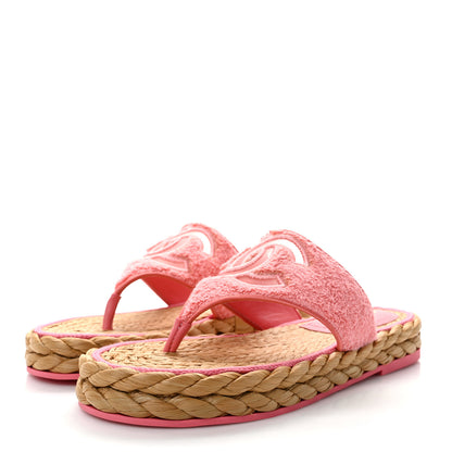 Chanel Terry Cloth Raffia CC Logo Thong Sandals 38 Pink 3 of 9