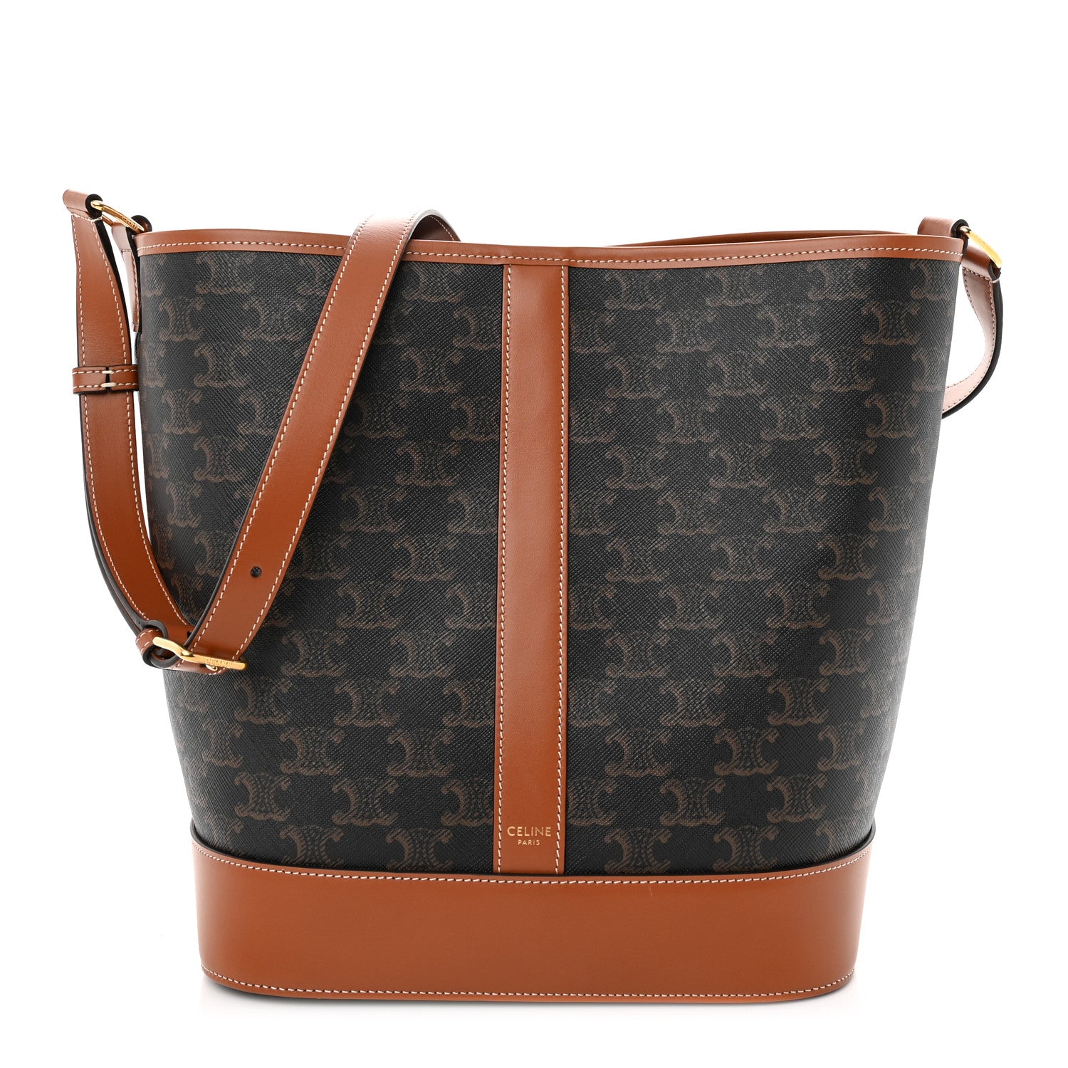 Celine Triomphe Canvas Calfskin Medium Bucket Bag Tan 1 of 9