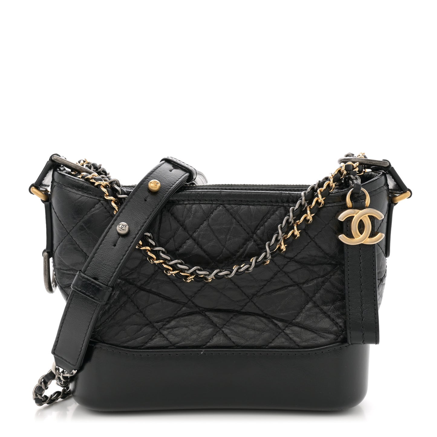 Aged Calfskin Quilted Small Gabrielle Hobo Black