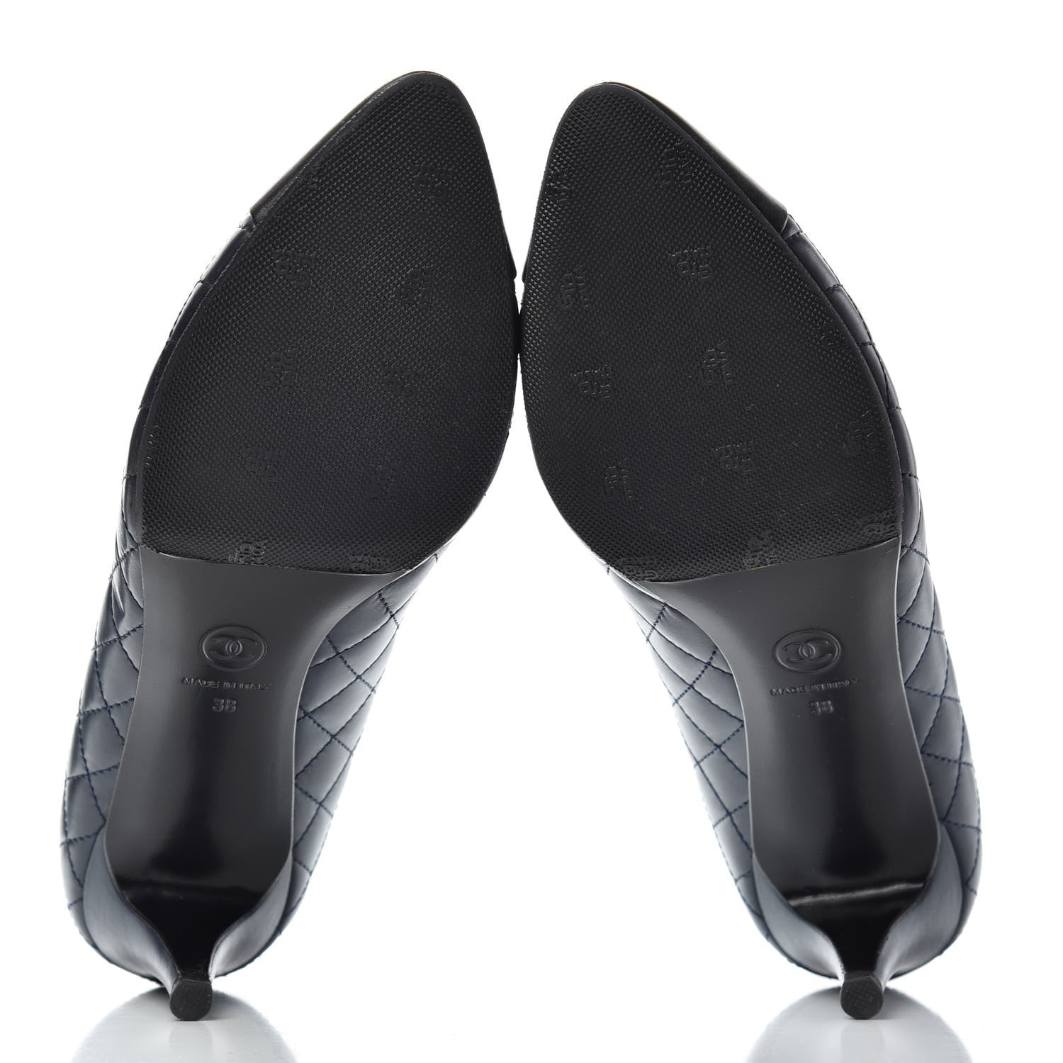 Chanel Calfskin Quilted Cap Toe Camellia Pumps 38 Navy Black 6 of 11