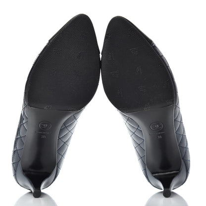 Chanel Calfskin Quilted Cap Toe Camellia Pumps 38 Navy Black 6 of 11