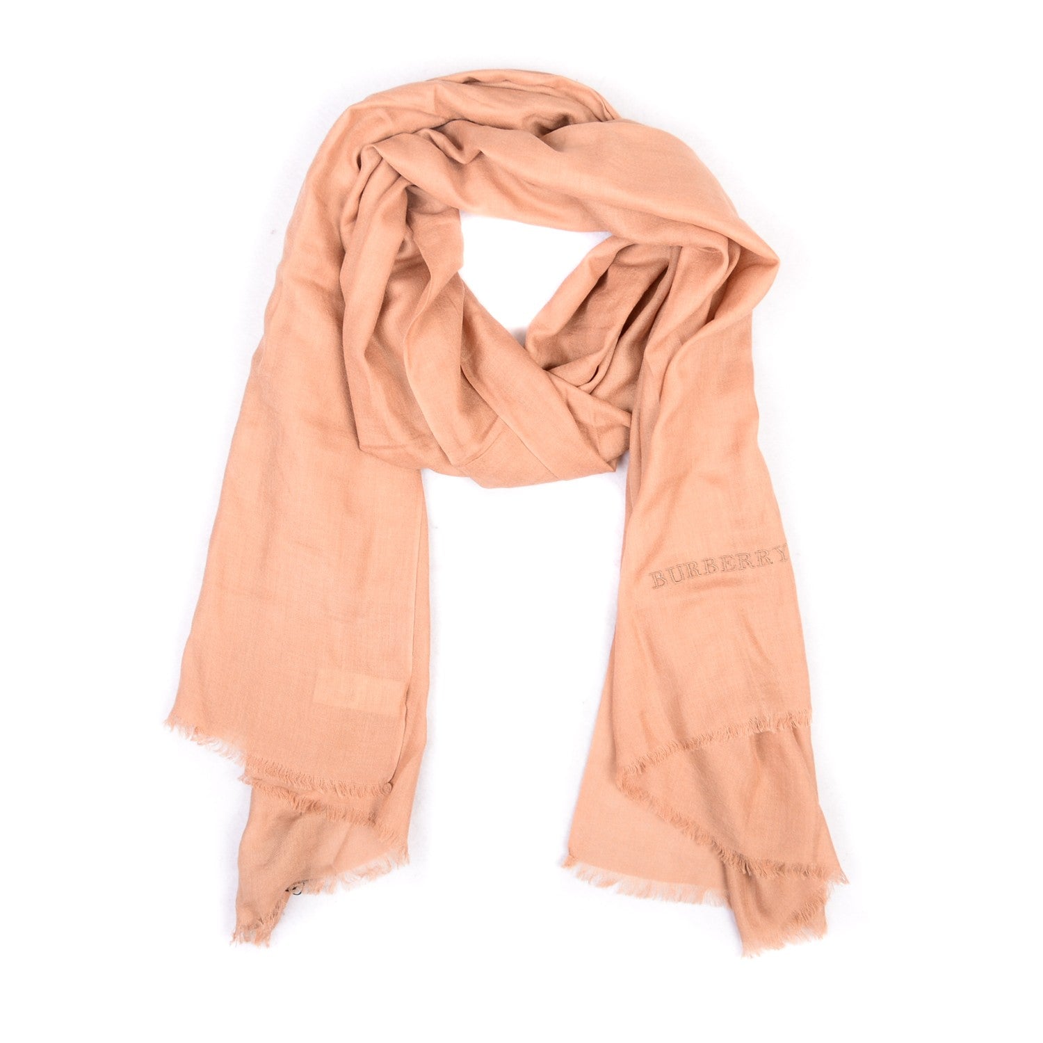 Burberry Cashmere Embroidered Fringe Scarf Camel 1 of 6