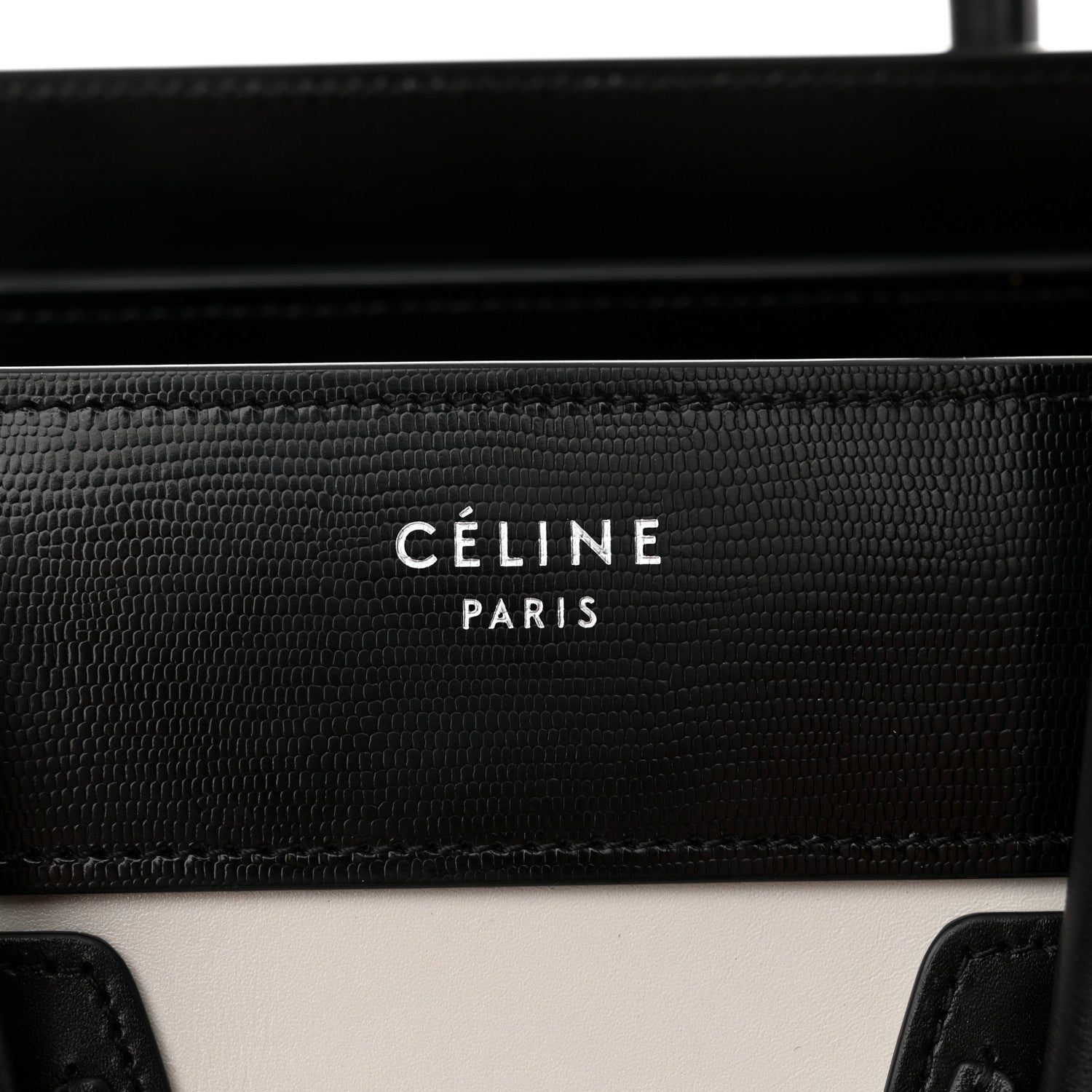 Celine Smooth Calfskin Lizard Embossed Bi-Color Micro Luggage Black White 6 of 17